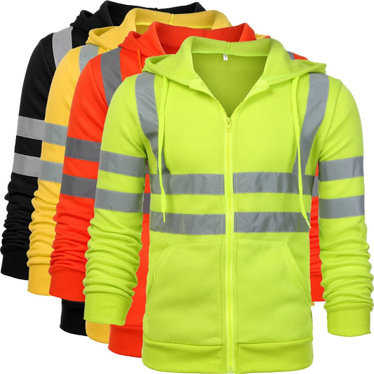 Hi-Vis Reflective Hoodie Sweatshirt Pullover Safety Workwear