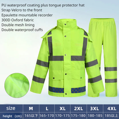 Reflective Fluorescent Green Raincoat Pants Set