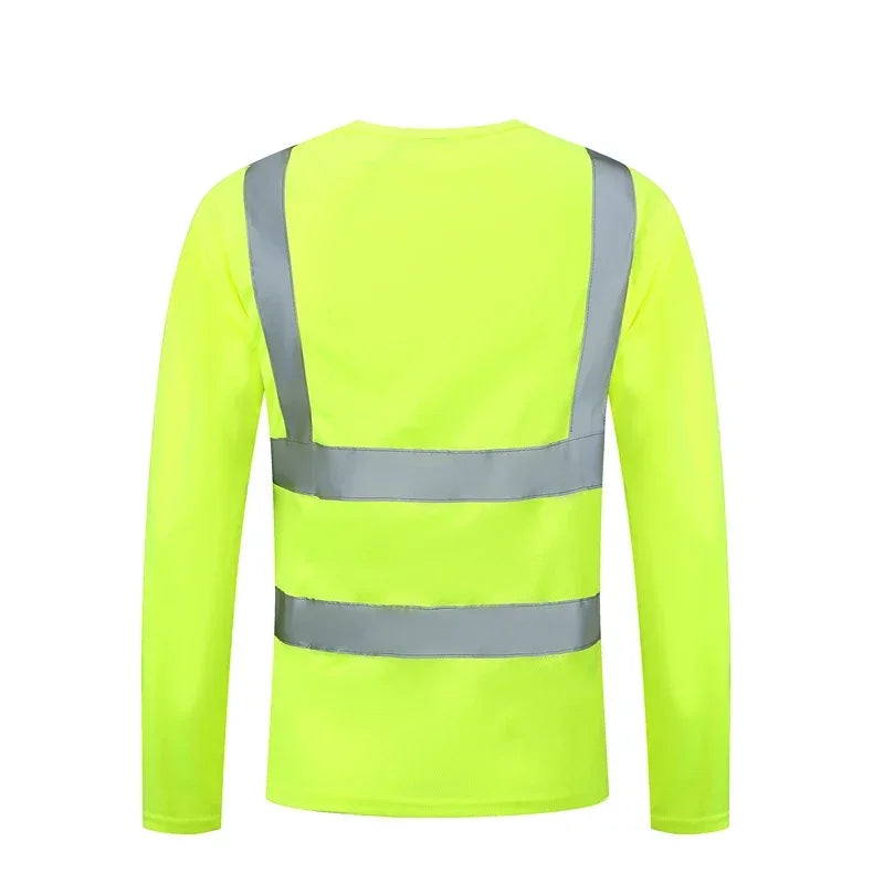 High Visibility Fluorescent Yellow Reflective Safety Long Sleeve Shirt