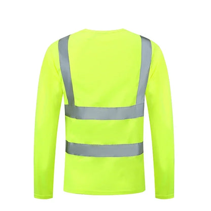 High Visibility Fluorescent Yellow Reflective Safety Long Sleeve Shirt