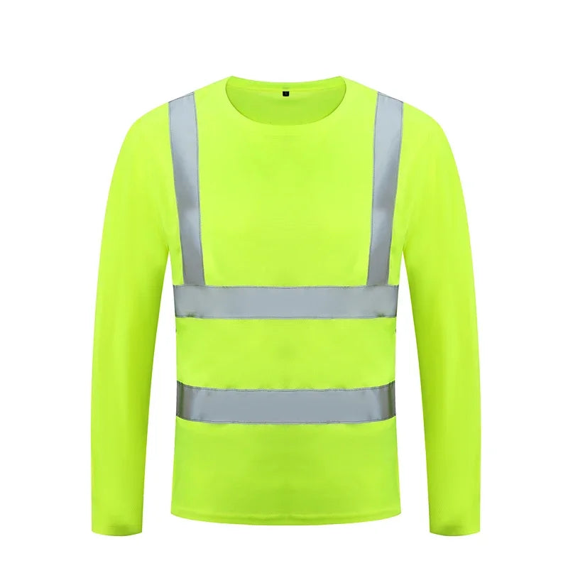 High Visibility Fluorescent Yellow Reflective Safety Long Sleeve Shirt