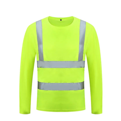 High Visibility Fluorescent Yellow Reflective Safety Long Sleeve Shirt