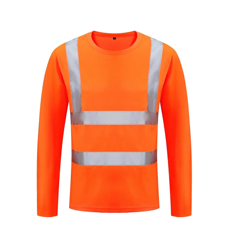 High Visibility Fluorescent Yellow Reflective Safety Long Sleeve Shirt