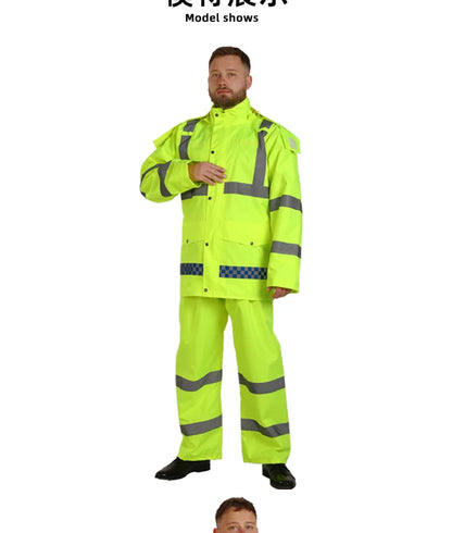 Reflective Fluorescent Green Raincoat Pants Set