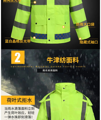 Reflective Fluorescent Green Raincoat Pants Set