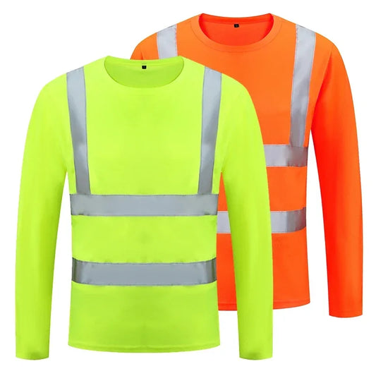 High Visibility Fluorescent Yellow Reflective Safety Long Sleeve Shirt