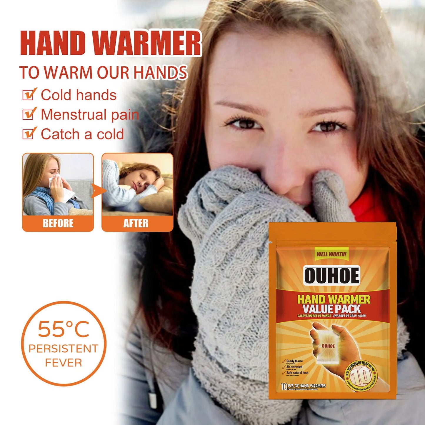 Disposable Hand Warmers - Self-Heating Adhesive Heat Pack