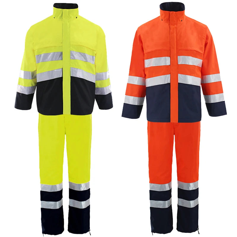 High Visibility Reflective Raincoat and Pants Waterproof Safety Workwear