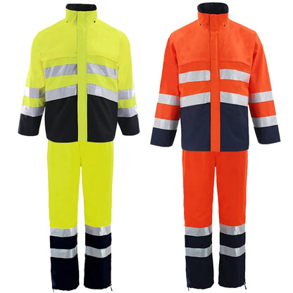 High Visibility Reflective Raincoat and Pants Waterproof Safety Workwear