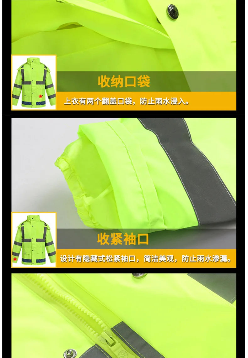 Reflective Fluorescent Green Raincoat Pants Set